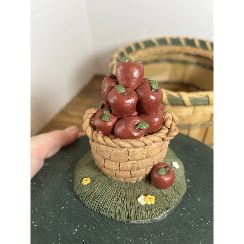 Vintage Apple Basket Cookie Jar Canister Woven Wood Country Cottage Decor Box